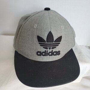 adidas black puffy trefoil on gray and black snapback cap